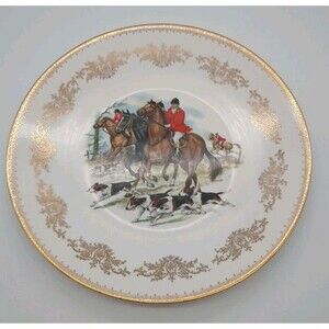Vintage Gainsborough Hunt Scene Plate Bone Charger Na England Horse Hounds...